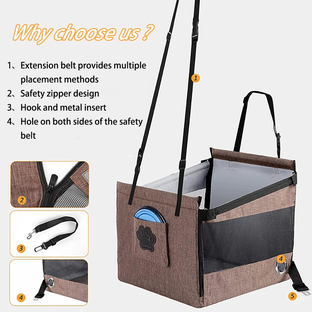 Pet Car Seat Cushion with Hanging Bag